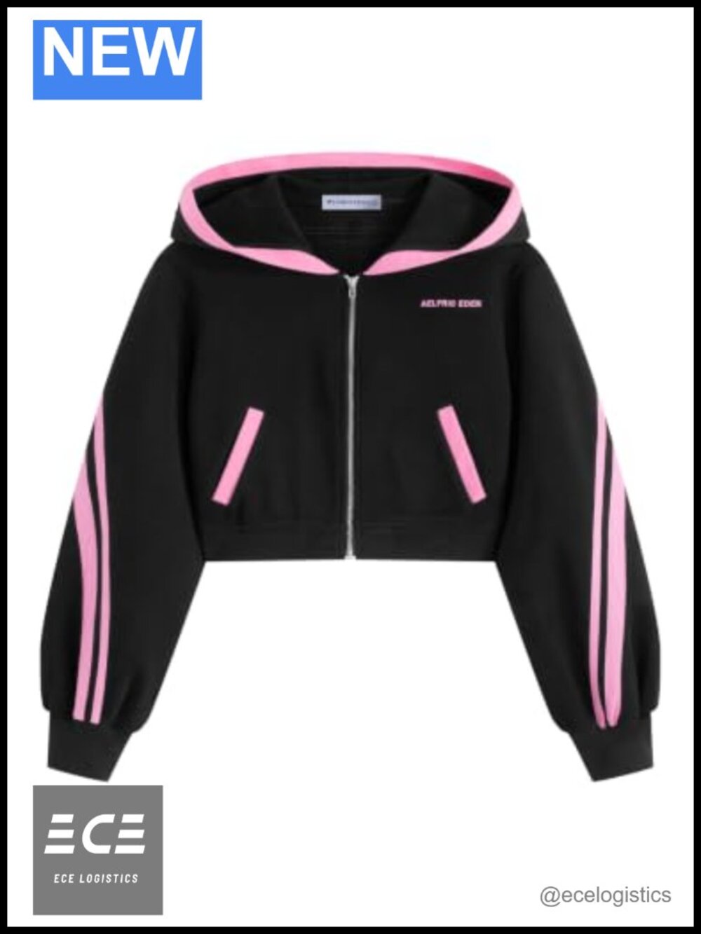 Cropped Zip Up Hoodie Contrast Stripe Y2K Streetwear Women